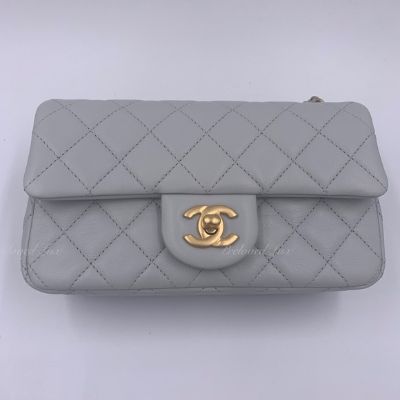Authentic CHANEL Grey Lambskin Mini Rectangular Pearl Crush Flap Bag - Picture 3 of 16
